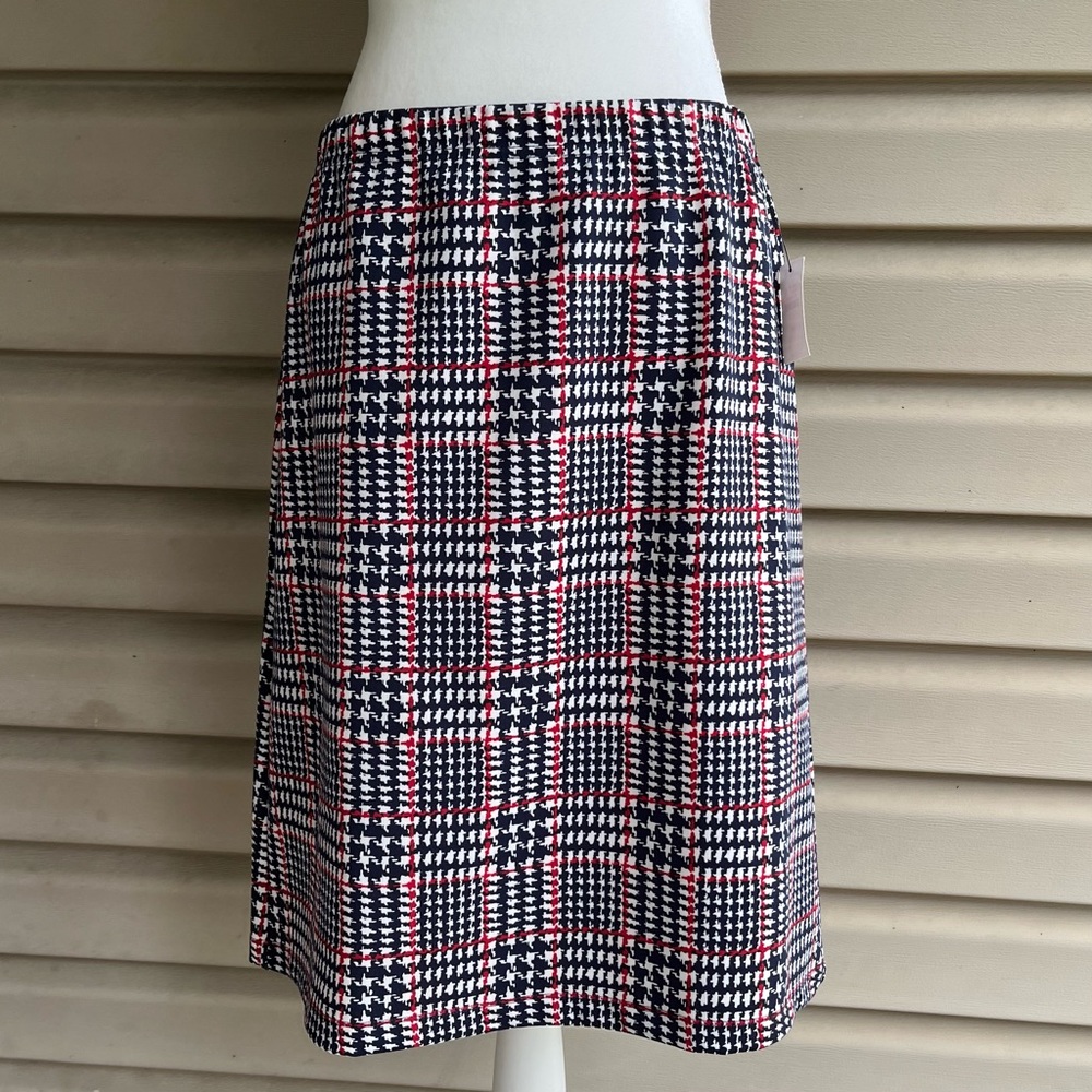 •Talbots• NWT Navy/Red Knit Houndstooth Plaid Skirt - Size Medium